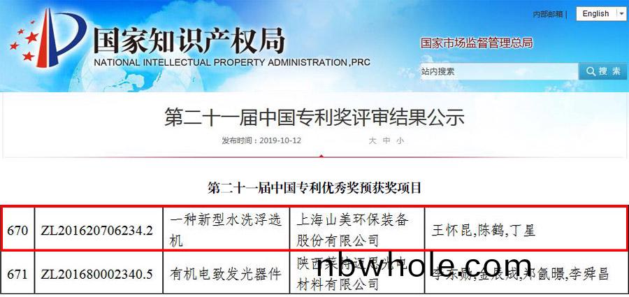 【山美股(gu)份浮(fu)選(xuan)機(ji)穫(huo)獎】第(di)二(er)十一屆(jie)中(zhong)國專利優(you)秀獎(jiang)正(zheng)式(shi)髮(fa)佈
