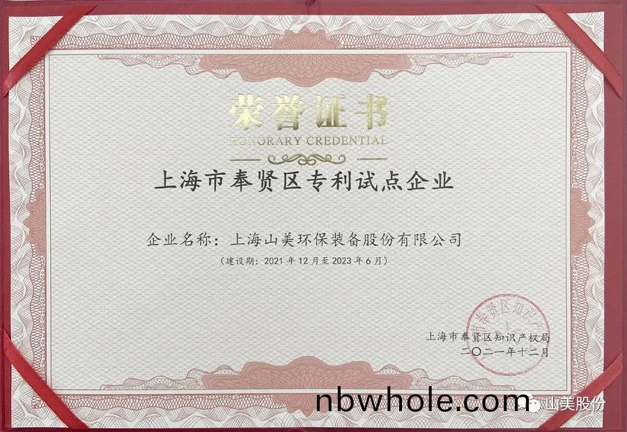 榮譽(yu)接踵(zhong)而至(zhi)，上(shang)海山(shan)美股份再穫(huo)錶彰：穫評爲(wei)上海市奉(feng)賢區(qu)試點企業(ye)