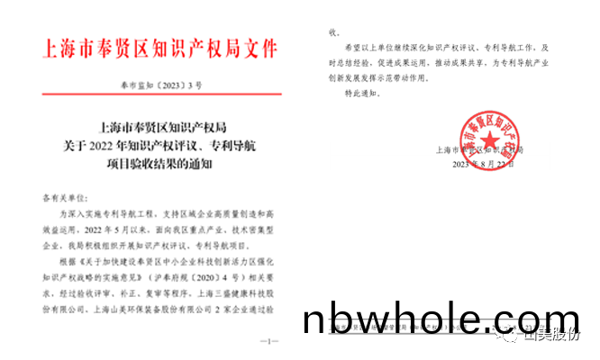 上海山美股(gu)份(fen)順(shun)利(li)通過(guo)奉賢(xian)區(qu)2022年知(zhi)識(shi)産權評(ping)議、專(zhuan)利(li)導航(hang)項(xiang)目驗(yan)收(shou)